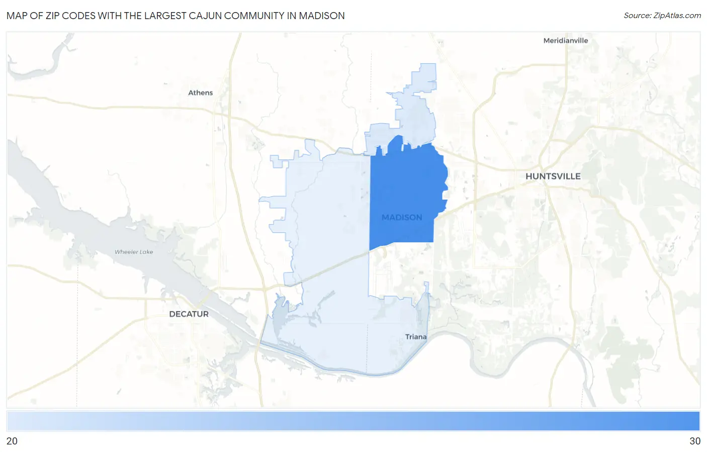 Zip Codes with the Largest Cajun Community in Madison Map