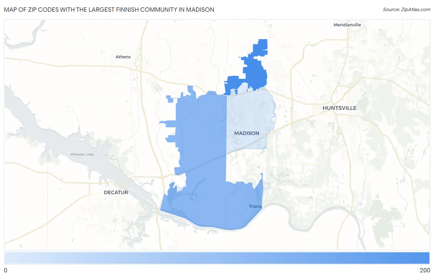 Zip Codes with the Largest Finnish Community in Madison Map