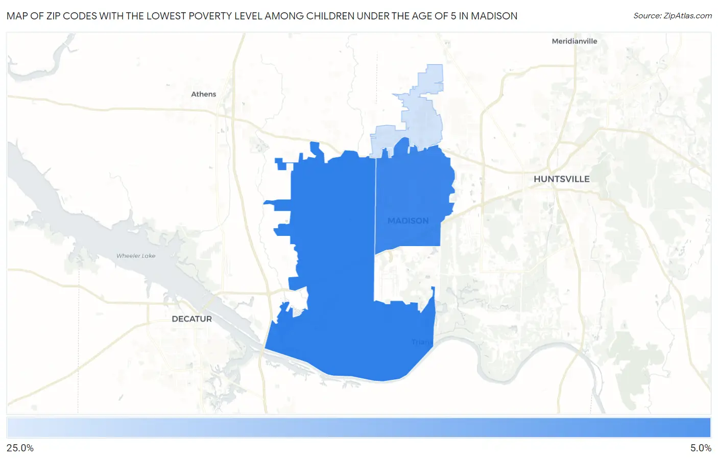 Zip Codes with the Lowest Poverty Level Among Children Under the Age of 5 in Madison Map