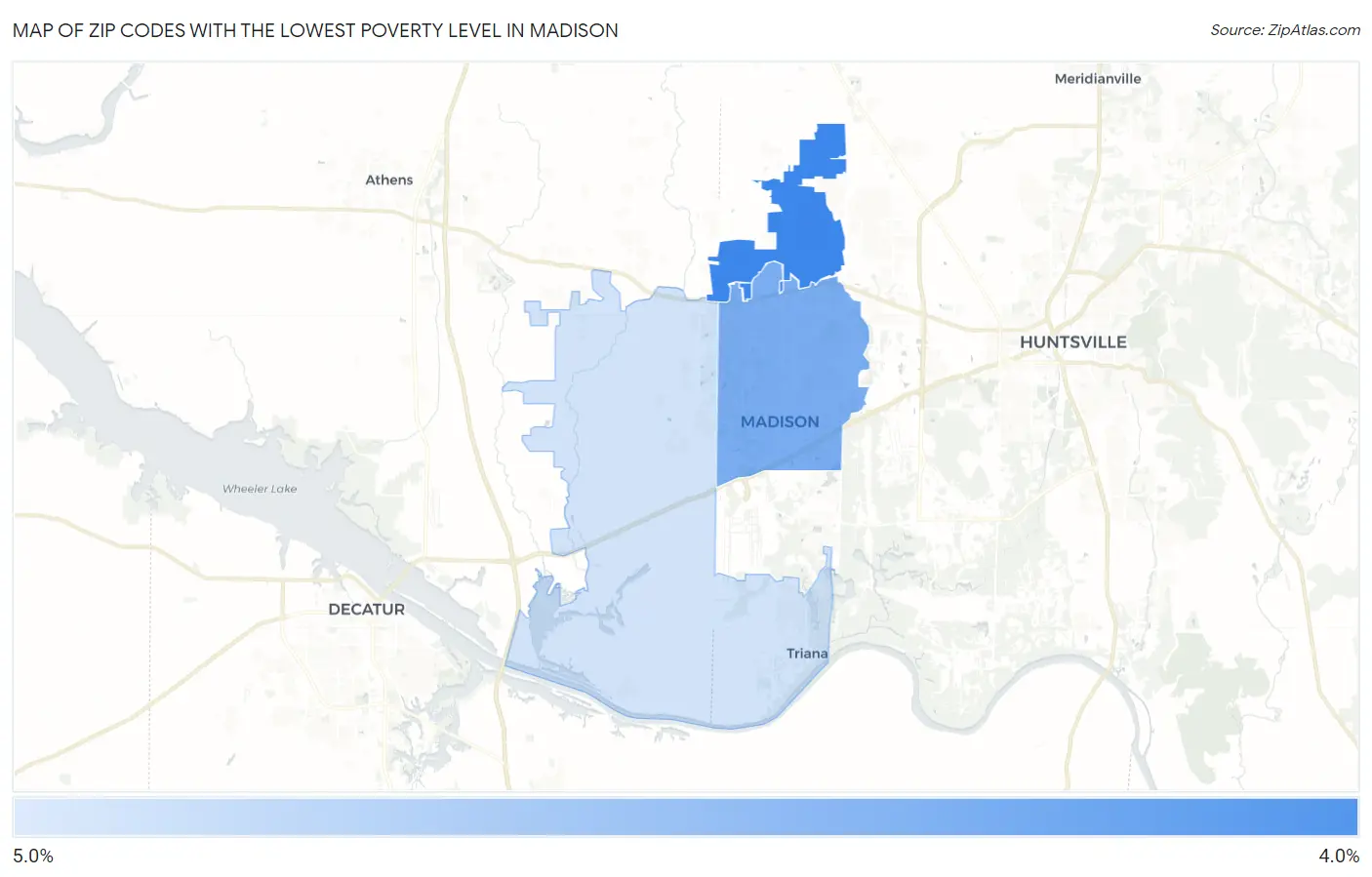 Zip Codes with the Lowest Poverty Level in Madison Map