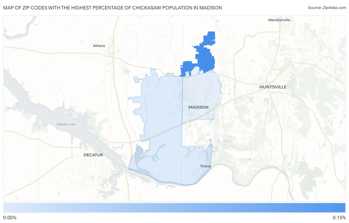 Zip Codes with the Highest Percentage of Chickasaw Population in Madison Map