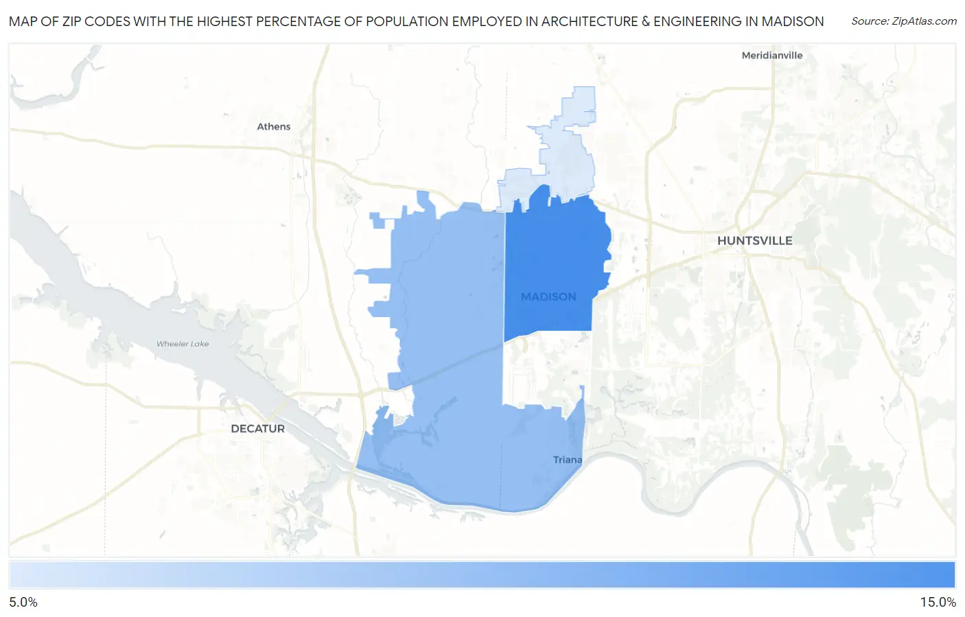 Zip Codes with the Highest Percentage of Population Employed in Architecture & Engineering in Madison Map