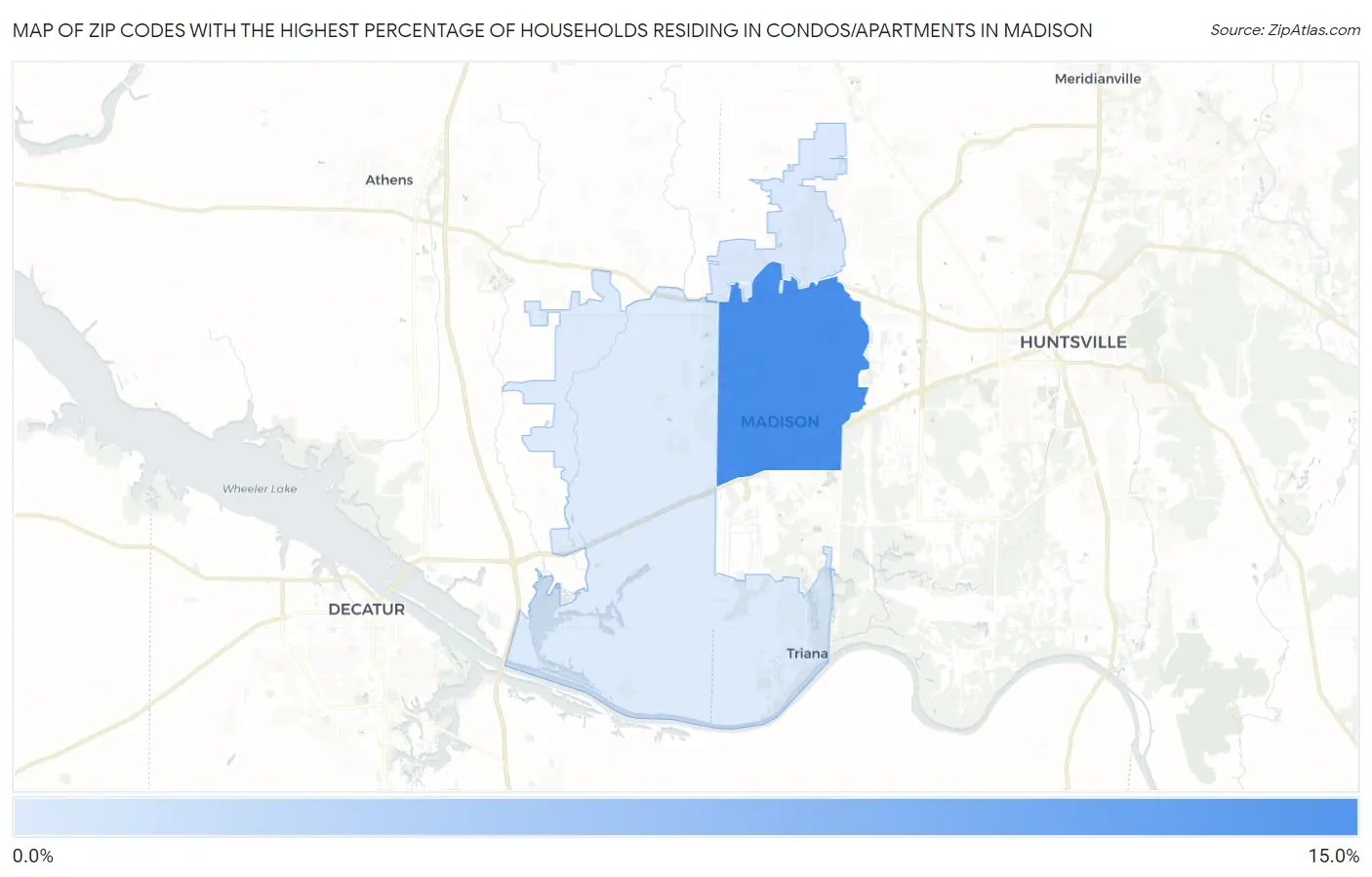 Zip Codes with the Highest Percentage of Households Residing in Condos/Apartments in Madison Map
