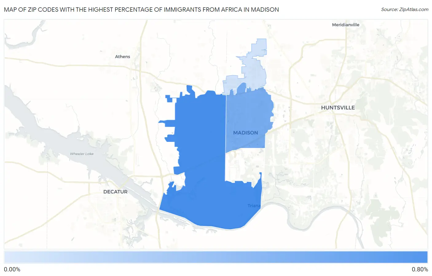 Zip Codes with the Highest Percentage of Immigrants from Africa in Madison Map