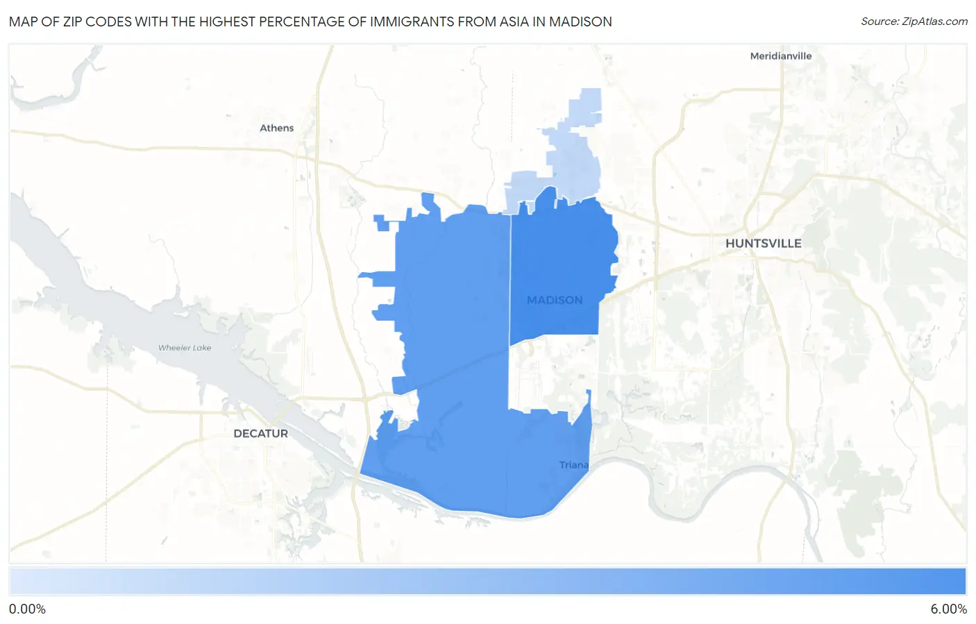 Zip Codes with the Highest Percentage of Immigrants from Asia in Madison Map