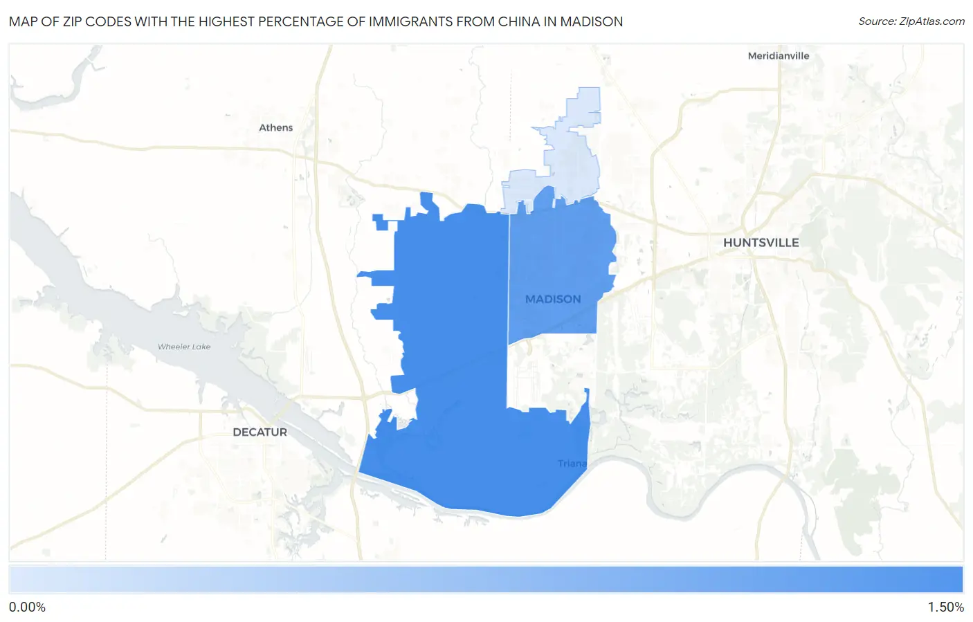 Zip Codes with the Highest Percentage of Immigrants from China in Madison Map
