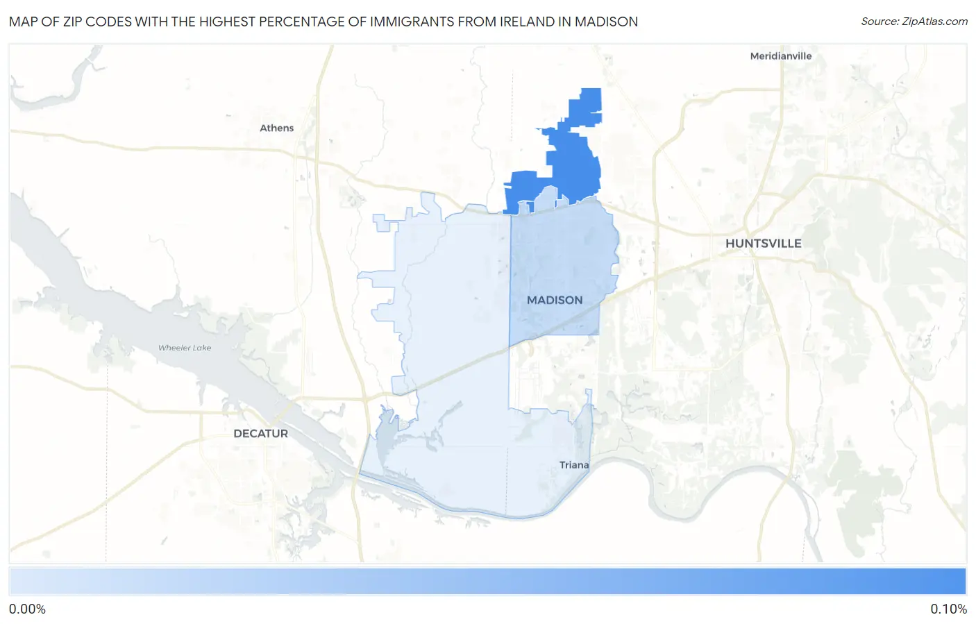 Zip Codes with the Highest Percentage of Immigrants from Ireland in Madison Map