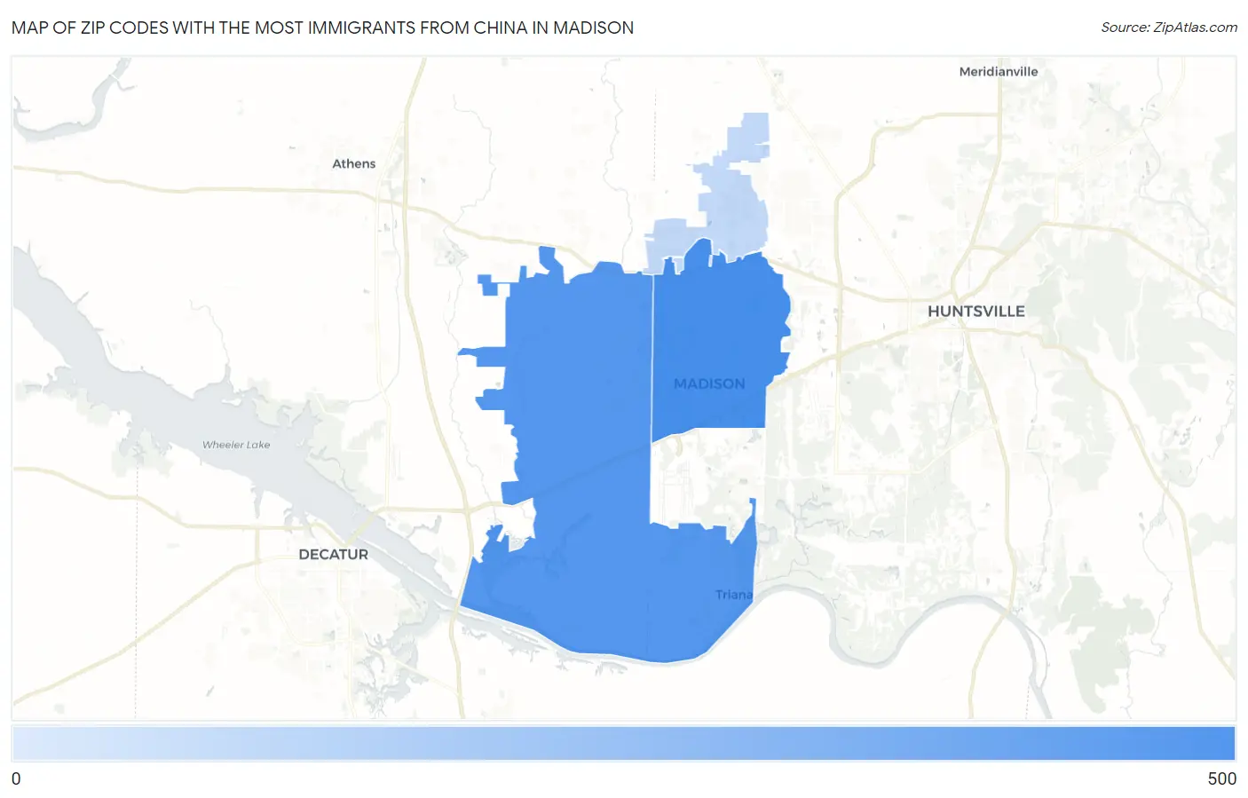 Zip Codes with the Most Immigrants from China in Madison Map