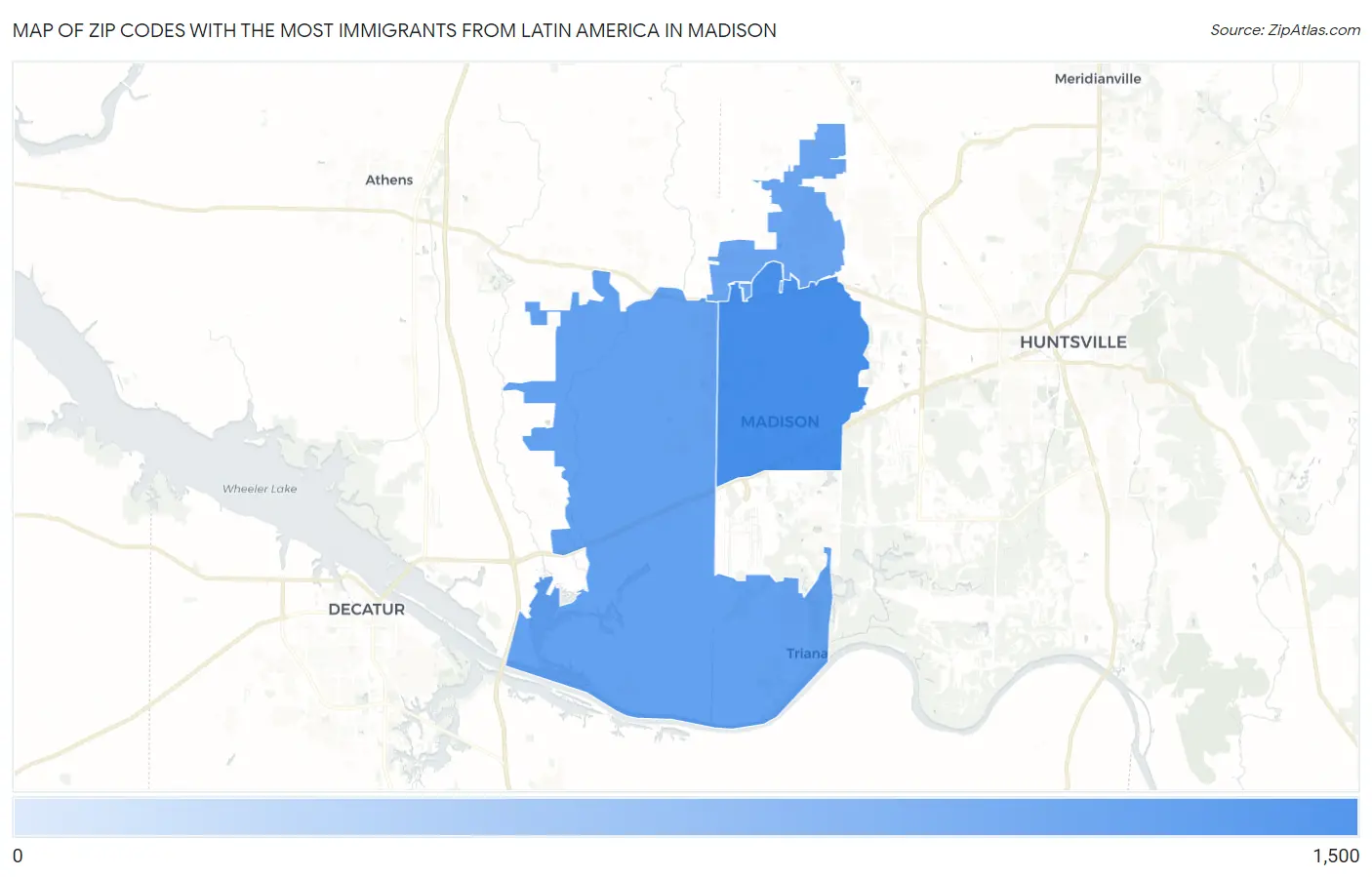 Zip Codes with the Most Immigrants from Latin America in Madison Map