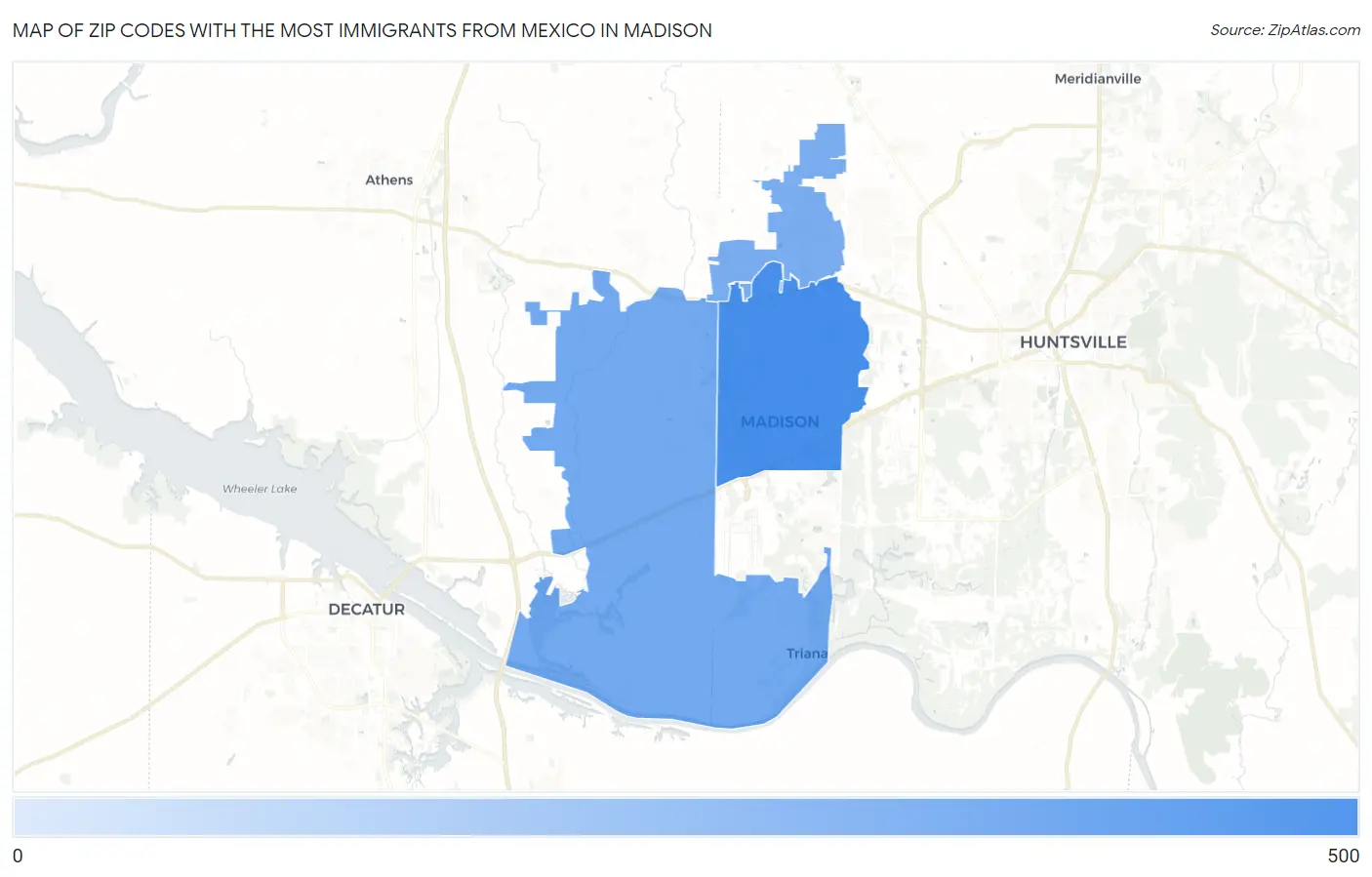 Zip Codes with the Most Immigrants from Mexico in Madison Map