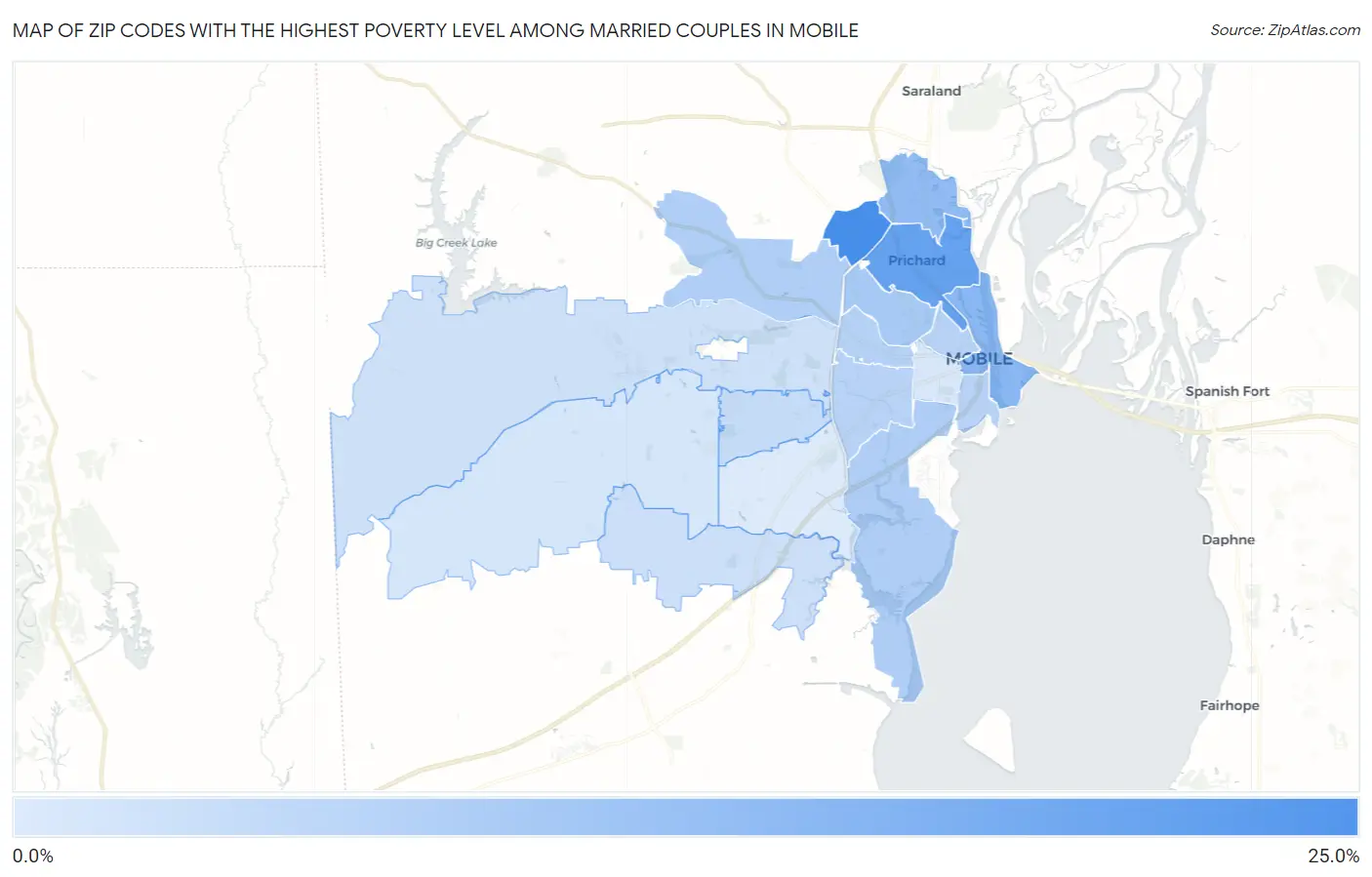 Zip Codes with the Highest Poverty Level Among Married Couples in Mobile Map