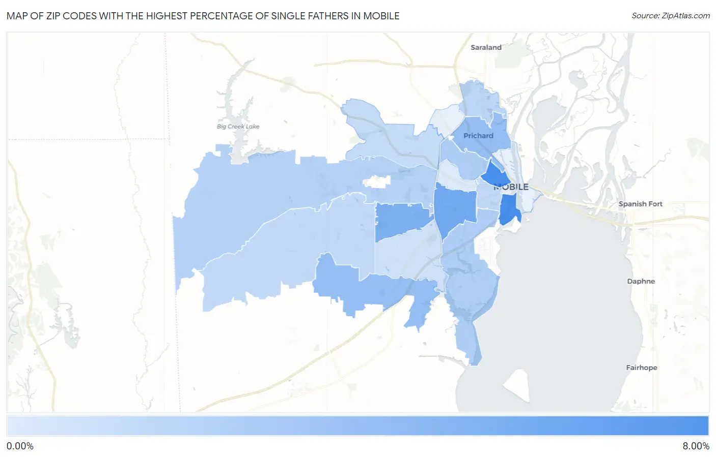 Zip Codes with the Highest Percentage of Single Fathers in Mobile Map