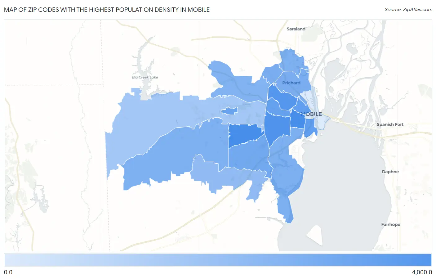 Zip Codes with the Highest Population Density in Mobile Map