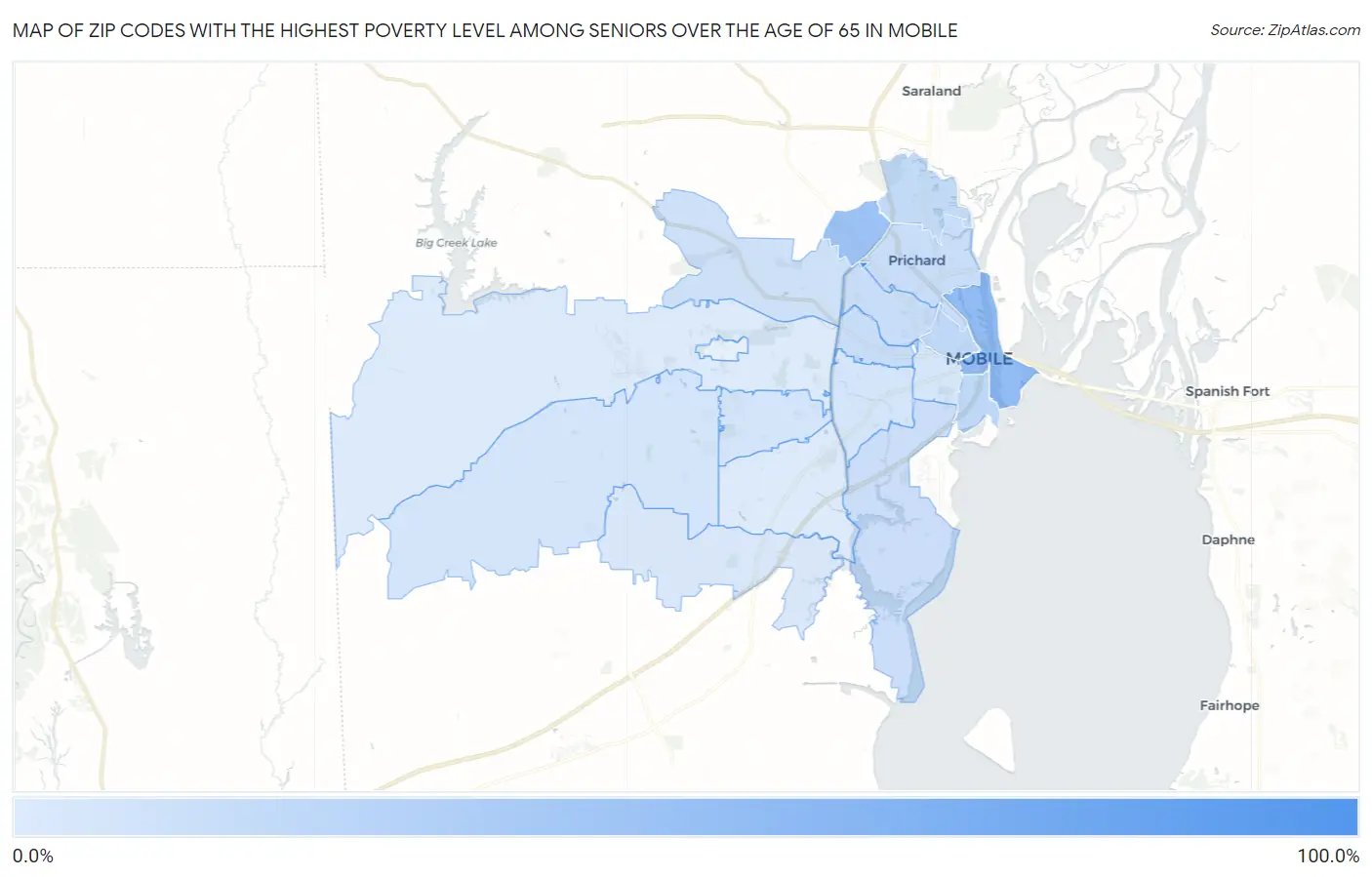 Zip Codes with the Highest Poverty Level Among Seniors Over the Age of 65 in Mobile Map