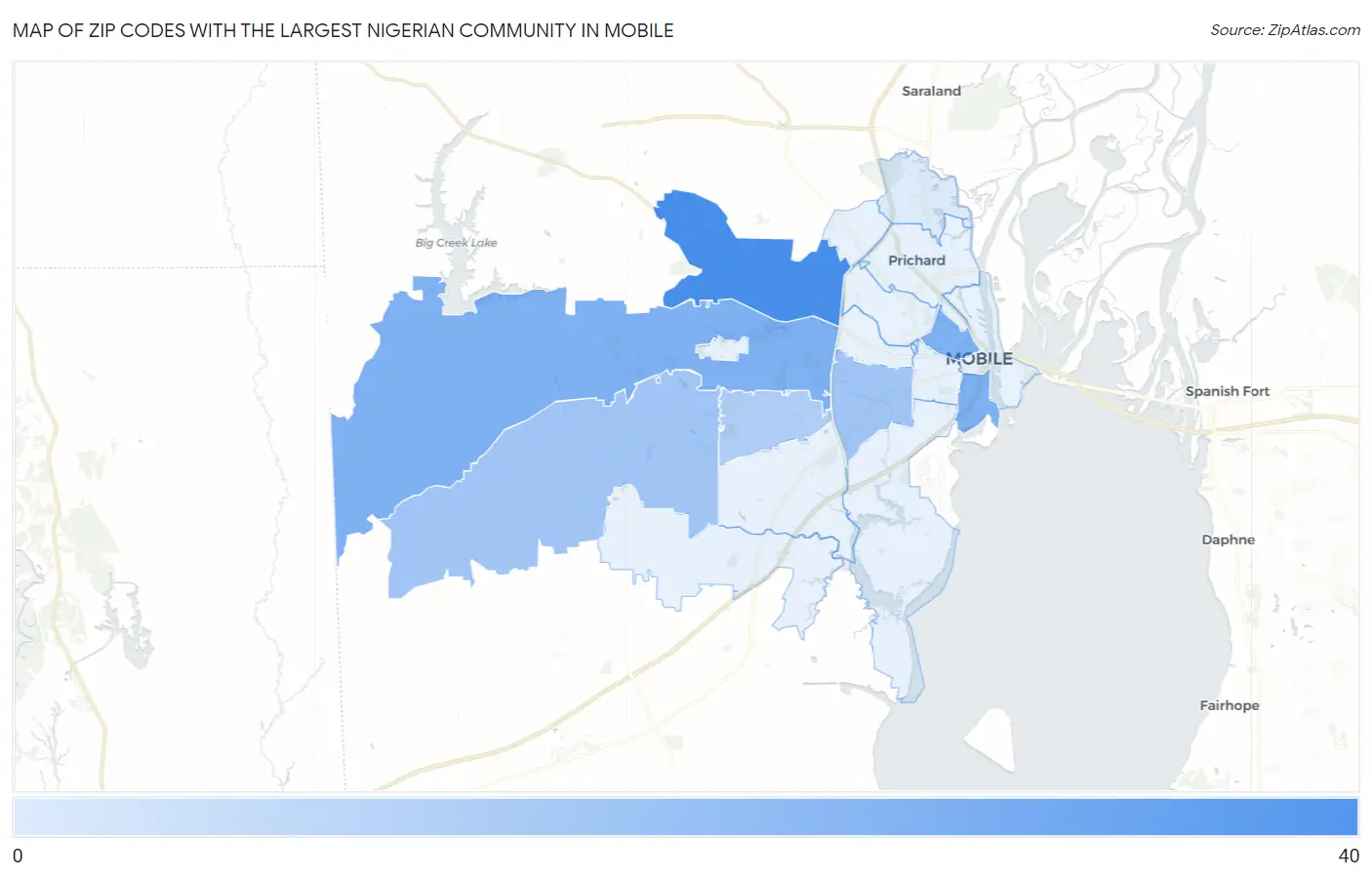 Zip Codes with the Largest Nigerian Community in Mobile Map