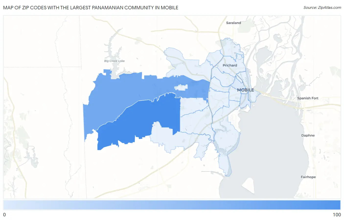 Zip Codes with the Largest Panamanian Community in Mobile Map
