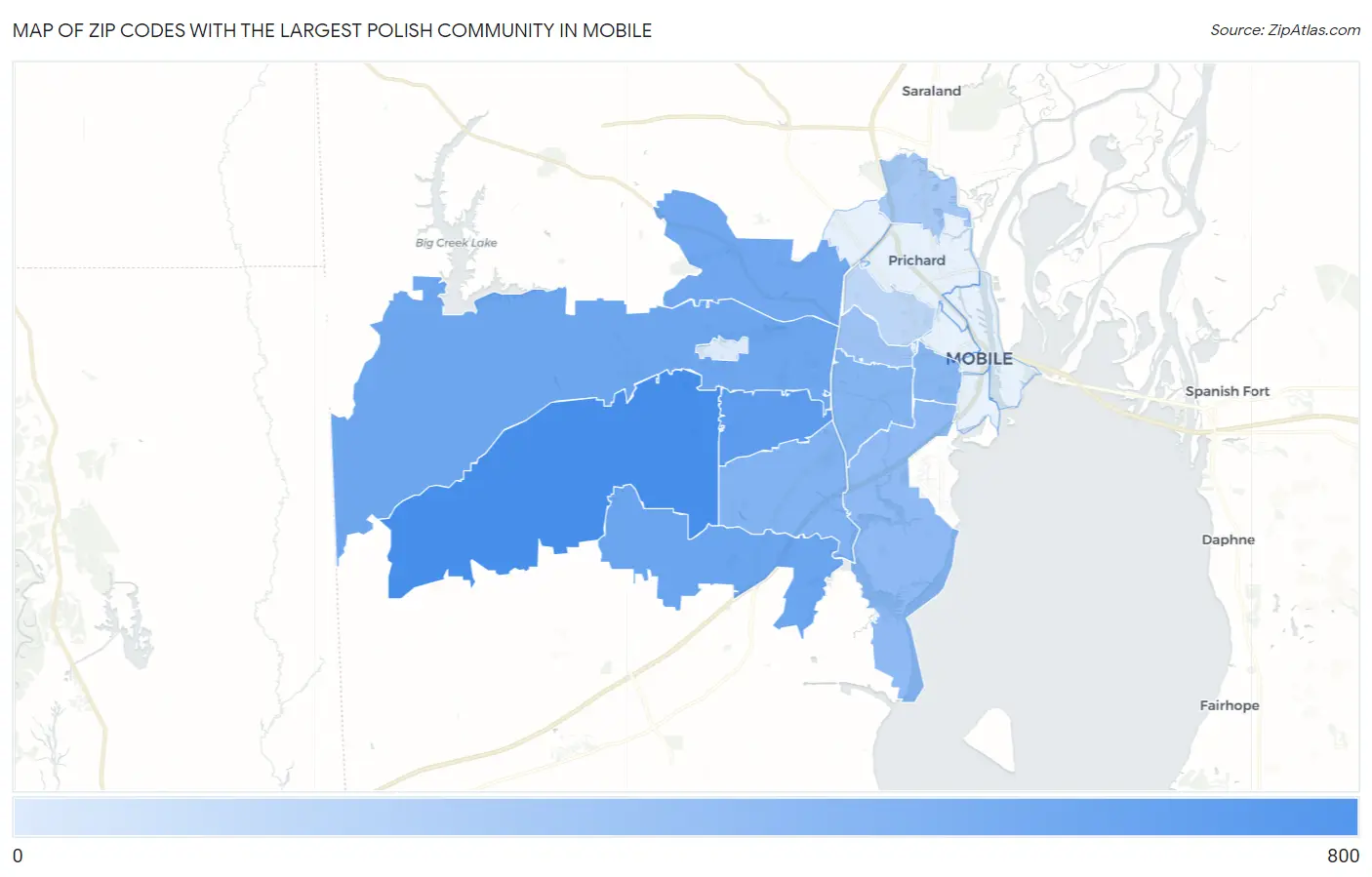 Zip Codes with the Largest Polish Community in Mobile Map