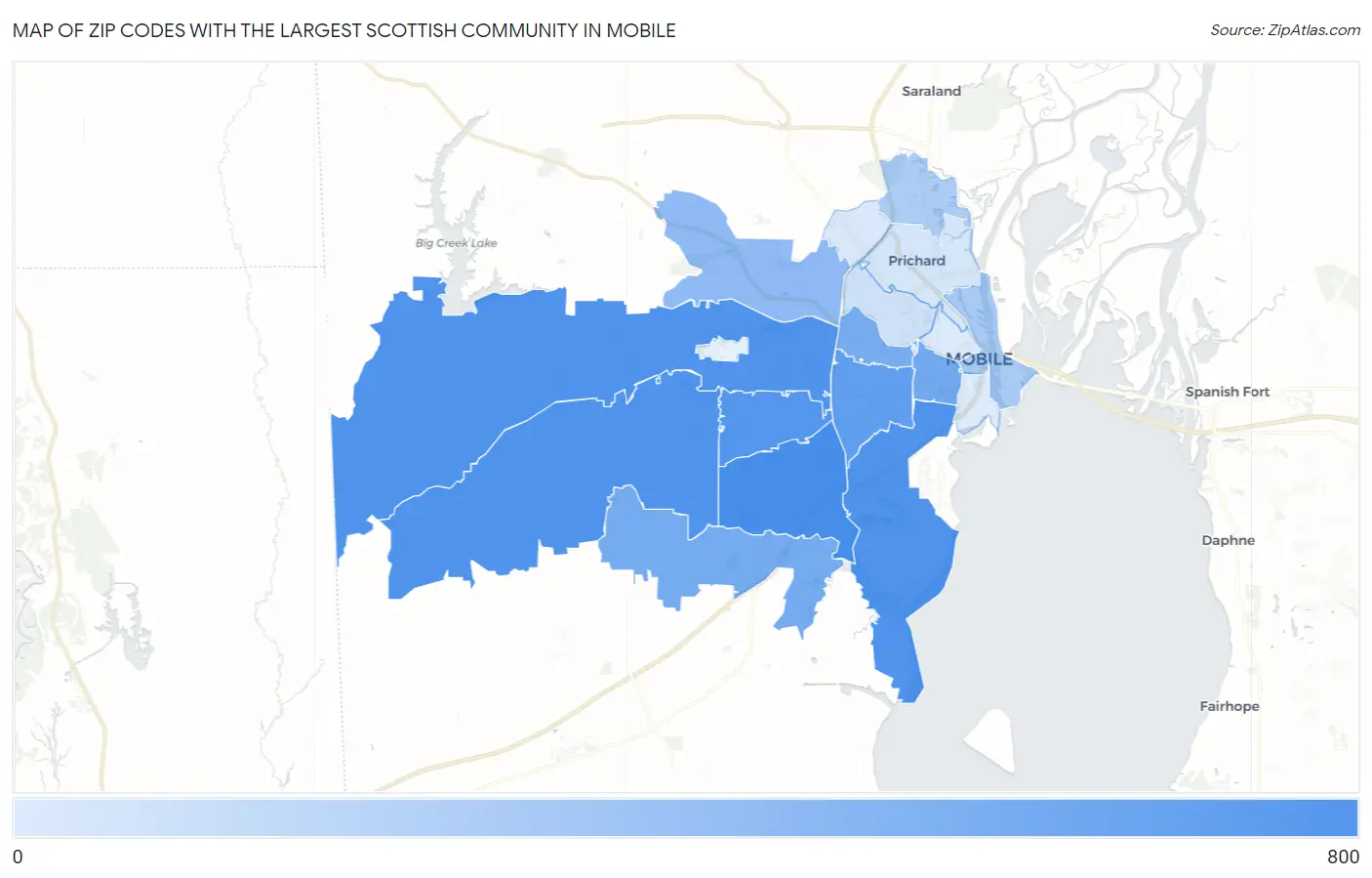 Zip Codes with the Largest Scottish Community in Mobile Map