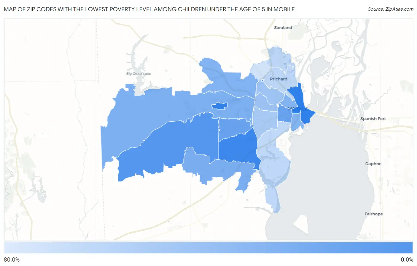 Zip Codes with the Lowest Poverty Level Among Children Under the Age of 5 in Mobile Map