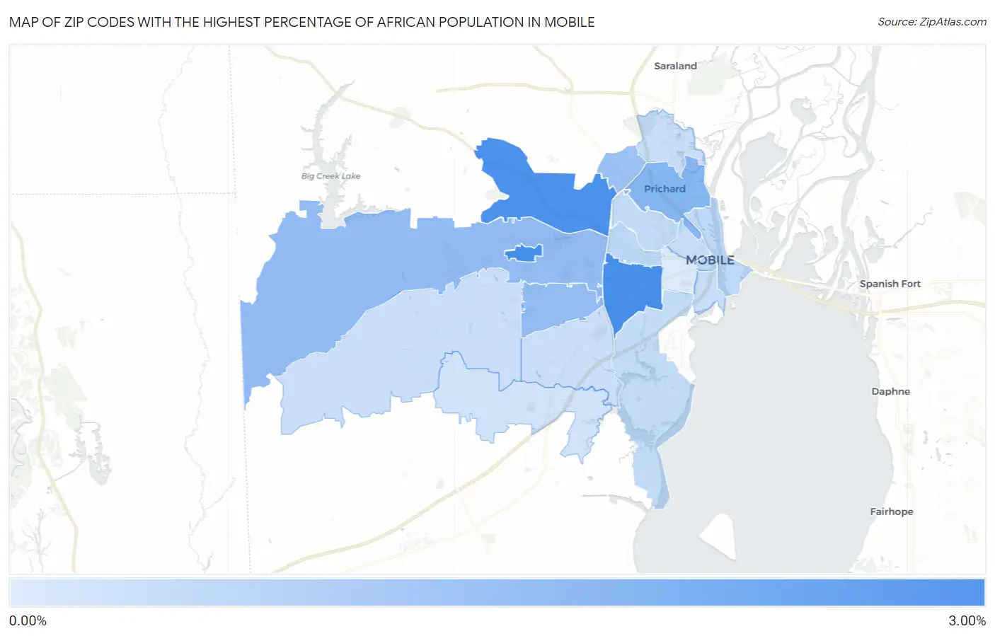 Zip Codes with the Highest Percentage of African Population in Mobile Map