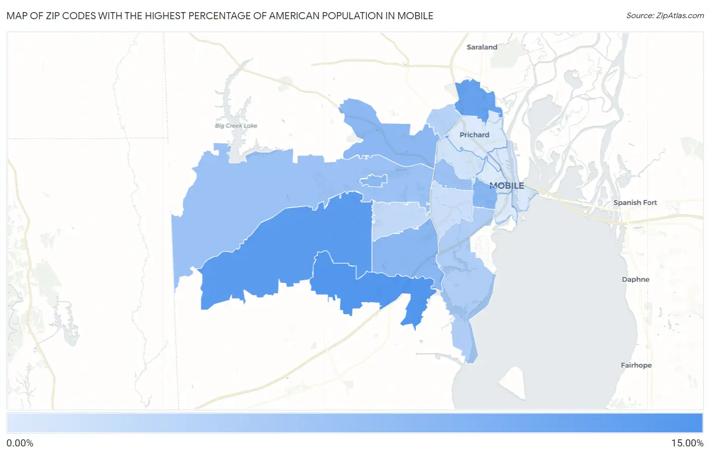 Zip Codes with the Highest Percentage of American Population in Mobile Map