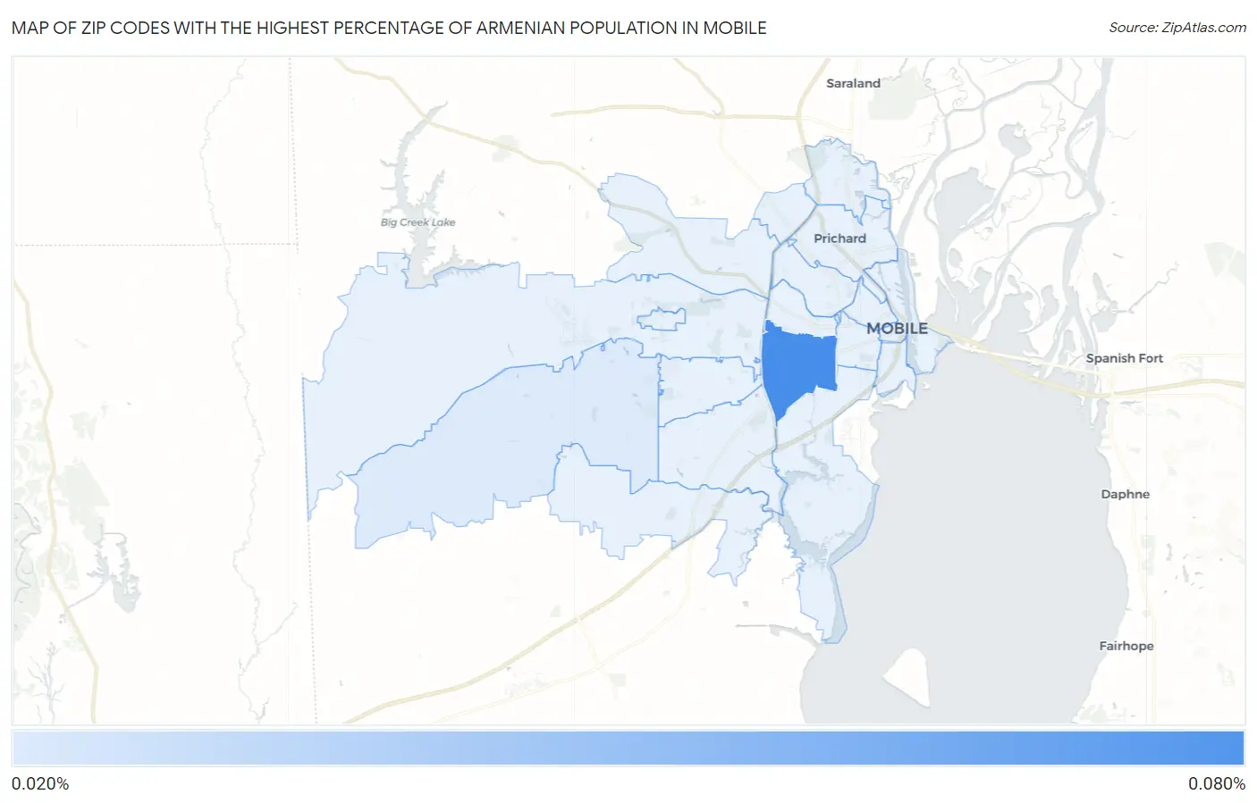 Zip Codes with the Highest Percentage of Armenian Population in Mobile Map