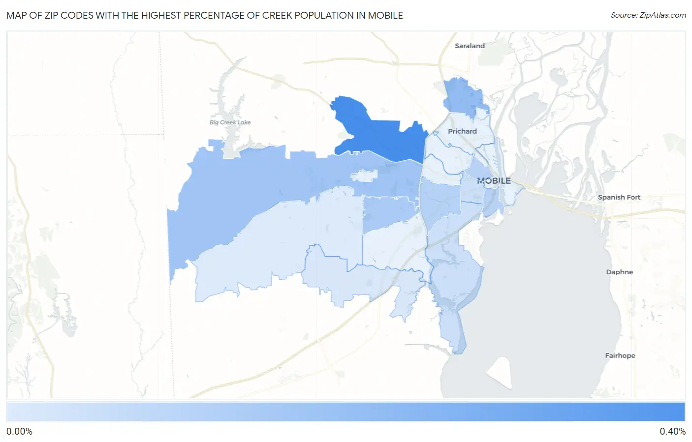Zip Codes with the Highest Percentage of Creek Population in Mobile Map