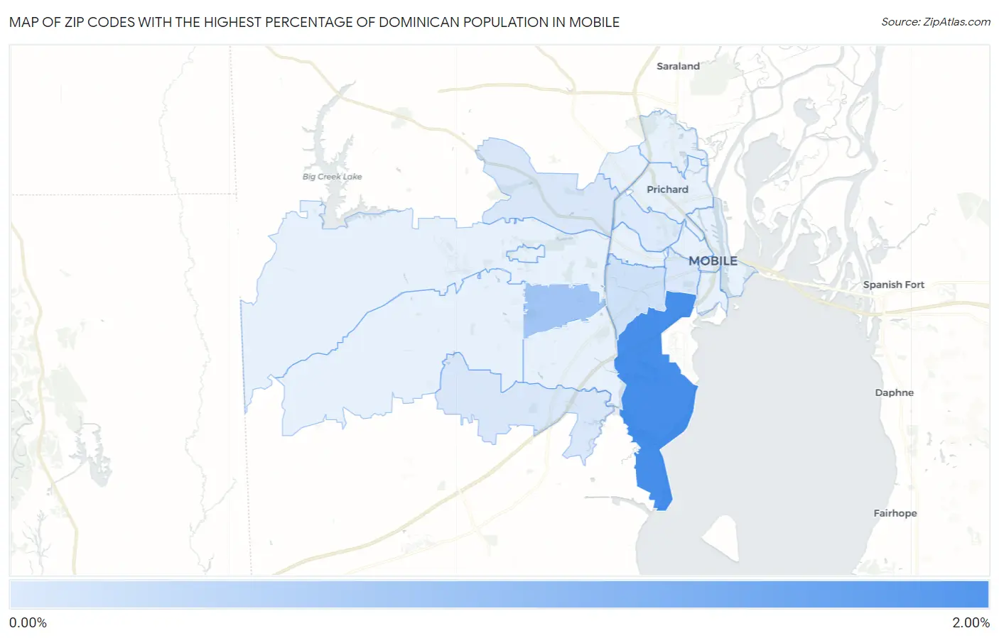 Zip Codes with the Highest Percentage of Dominican Population in Mobile Map
