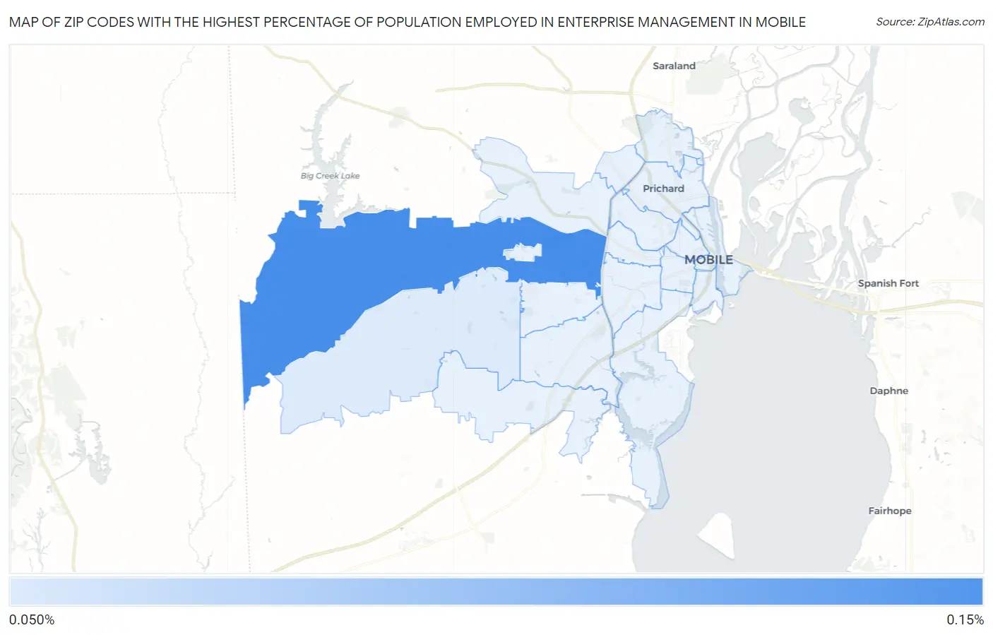 Zip Codes with the Highest Percentage of Population Employed in Enterprise Management in Mobile Map