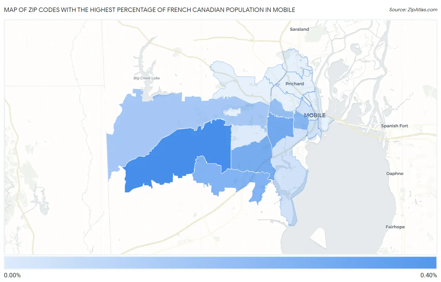 Zip Codes with the Highest Percentage of French Canadian Population in Mobile Map