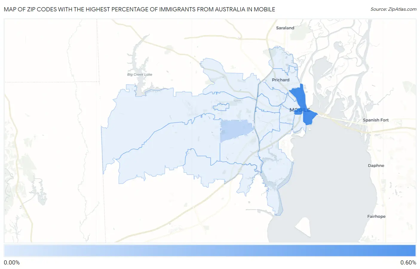 Zip Codes with the Highest Percentage of Immigrants from Australia in Mobile Map