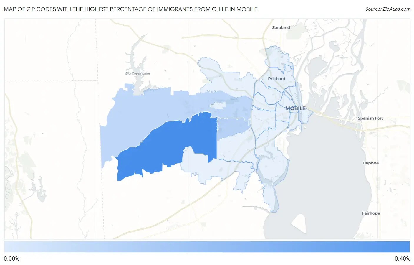 Zip Codes with the Highest Percentage of Immigrants from Chile in Mobile Map