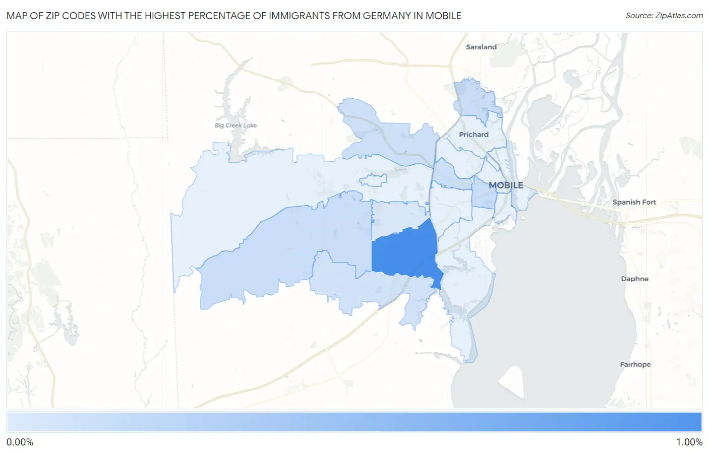 Zip Codes with the Highest Percentage of Immigrants from Germany in Mobile Map