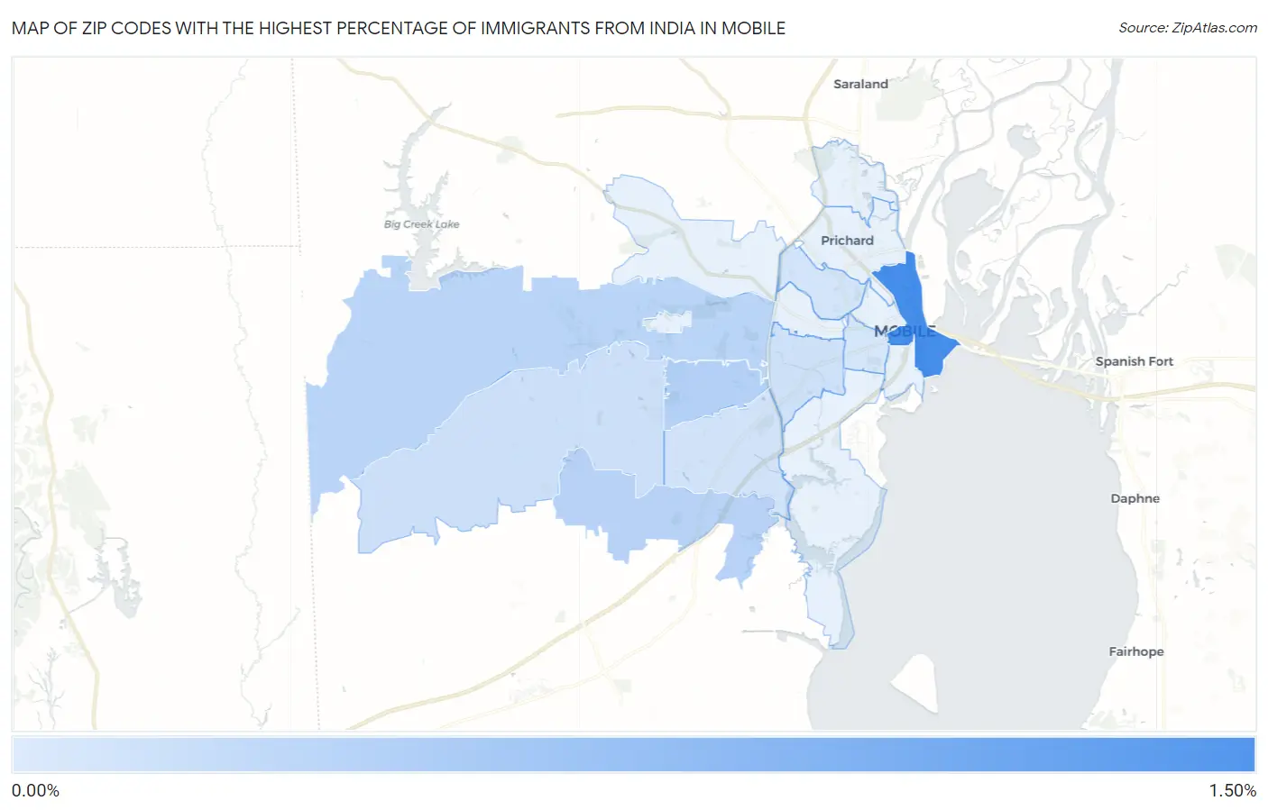 Zip Codes with the Highest Percentage of Immigrants from India in Mobile Map