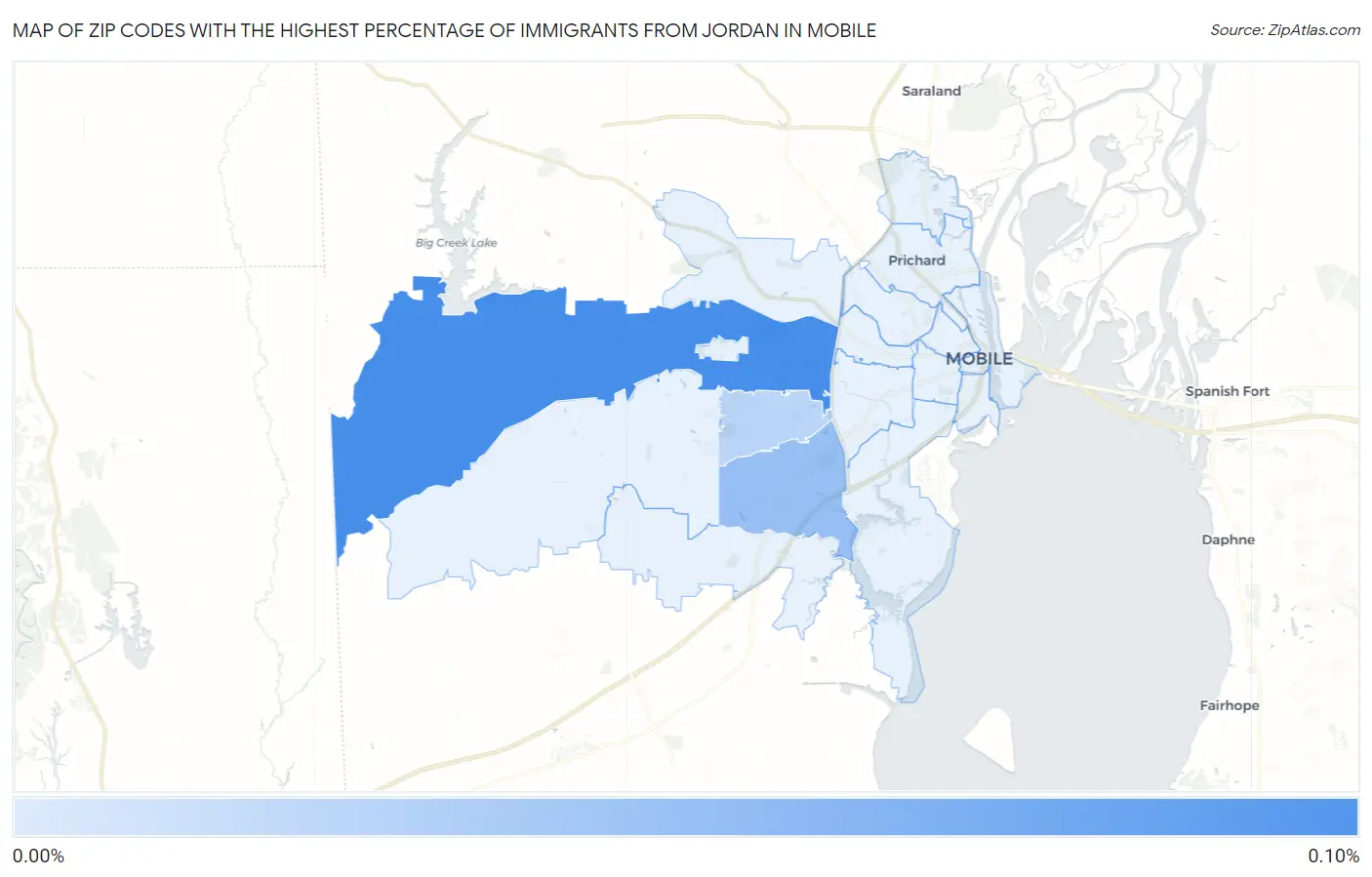 Zip Codes with the Highest Percentage of Immigrants from Jordan in Mobile Map