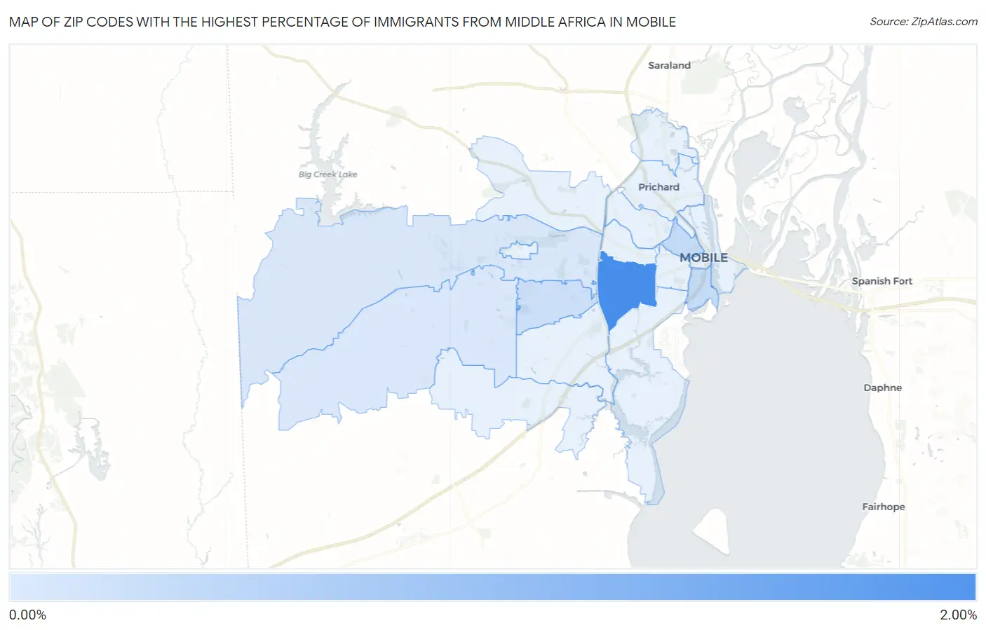 Zip Codes with the Highest Percentage of Immigrants from Middle Africa in Mobile Map