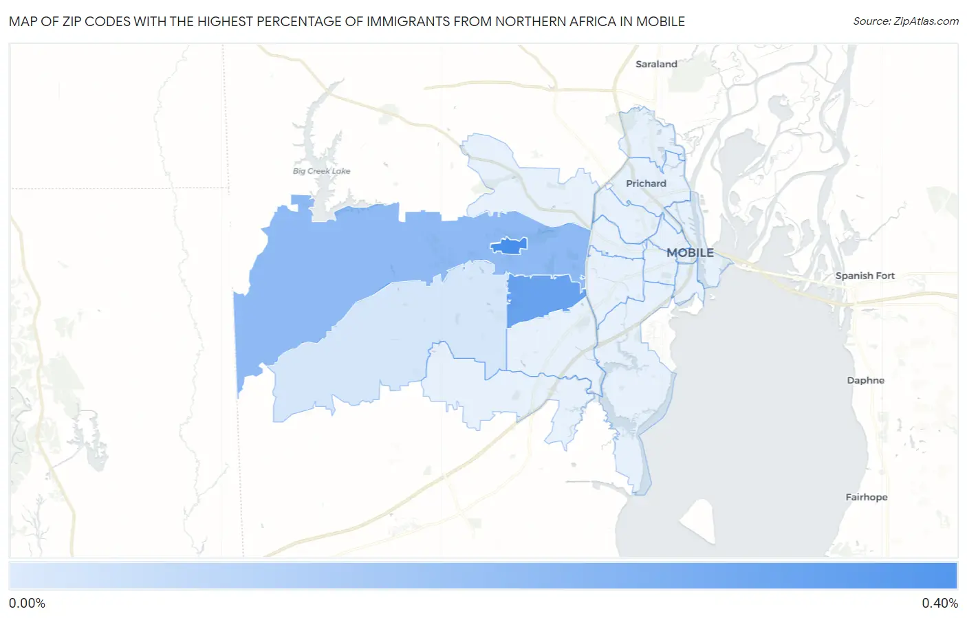 Zip Codes with the Highest Percentage of Immigrants from Northern Africa in Mobile Map