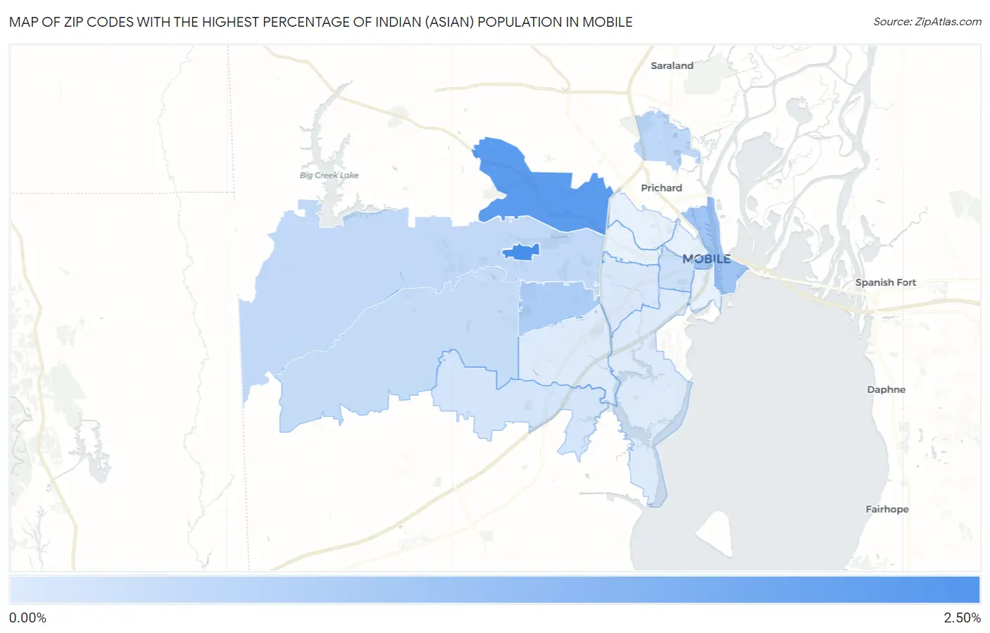 Zip Codes with the Highest Percentage of Indian (Asian) Population in Mobile Map
