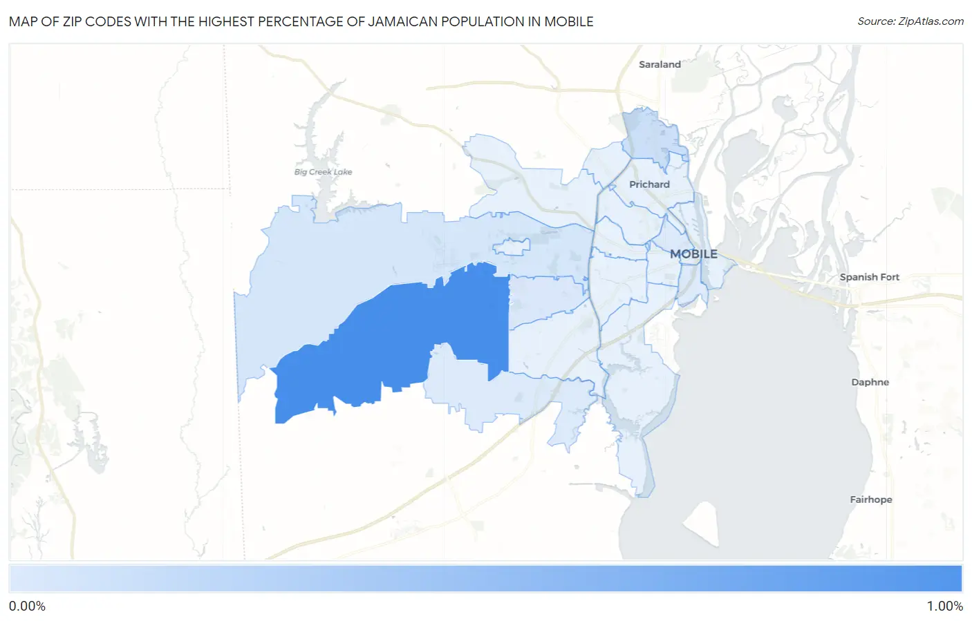 Zip Codes with the Highest Percentage of Jamaican Population in Mobile Map