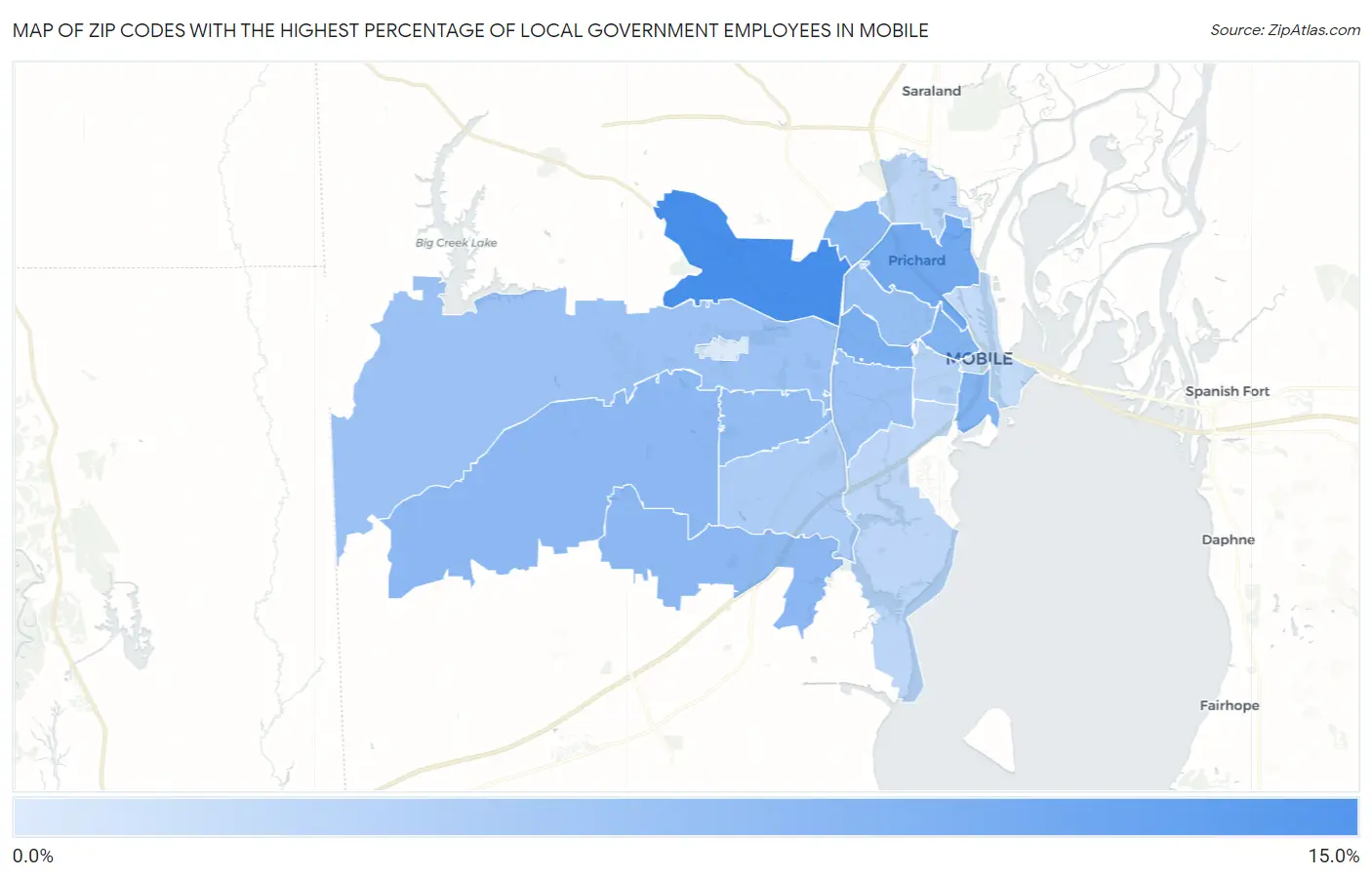 Zip Codes with the Highest Percentage of Local Government Employees in Mobile Map