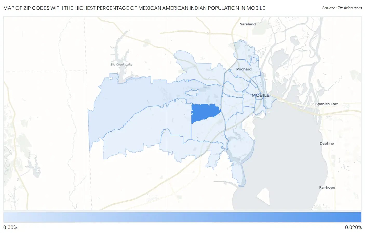 Zip Codes with the Highest Percentage of Mexican American Indian Population in Mobile Map