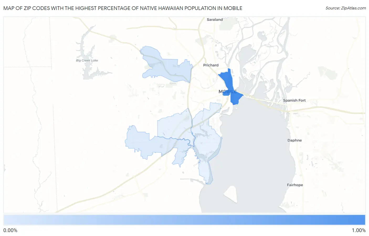 Zip Codes with the Highest Percentage of Native Hawaiian Population in Mobile Map