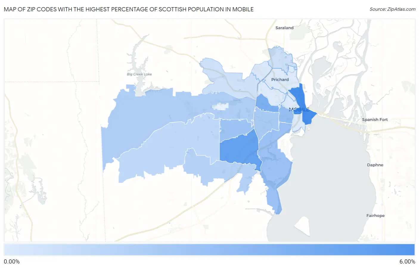 Zip Codes with the Highest Percentage of Scottish Population in Mobile Map