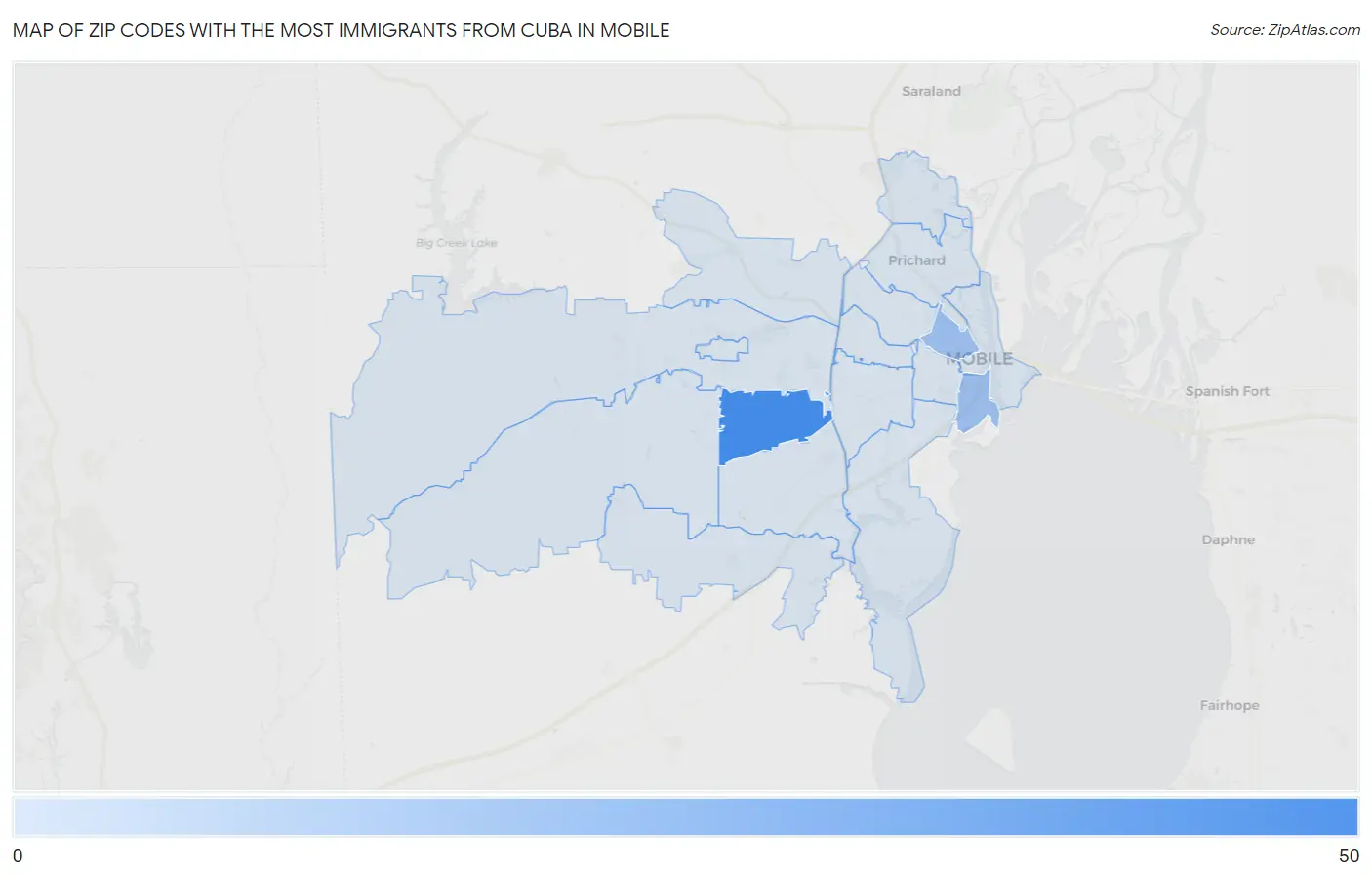 Zip Codes with the Most Immigrants from Cuba in Mobile Map