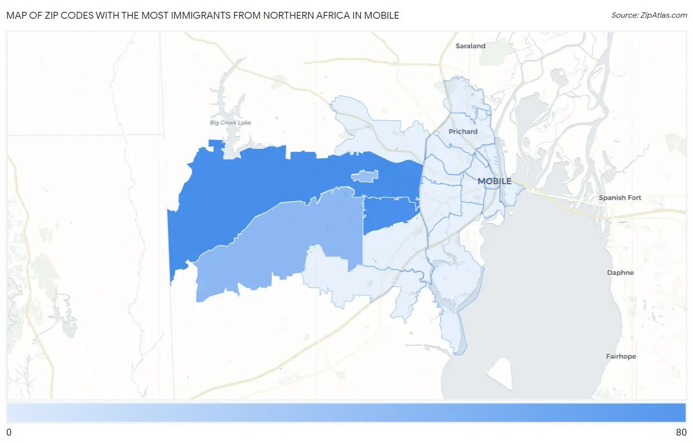 Zip Codes with the Most Immigrants from Northern Africa in Mobile Map