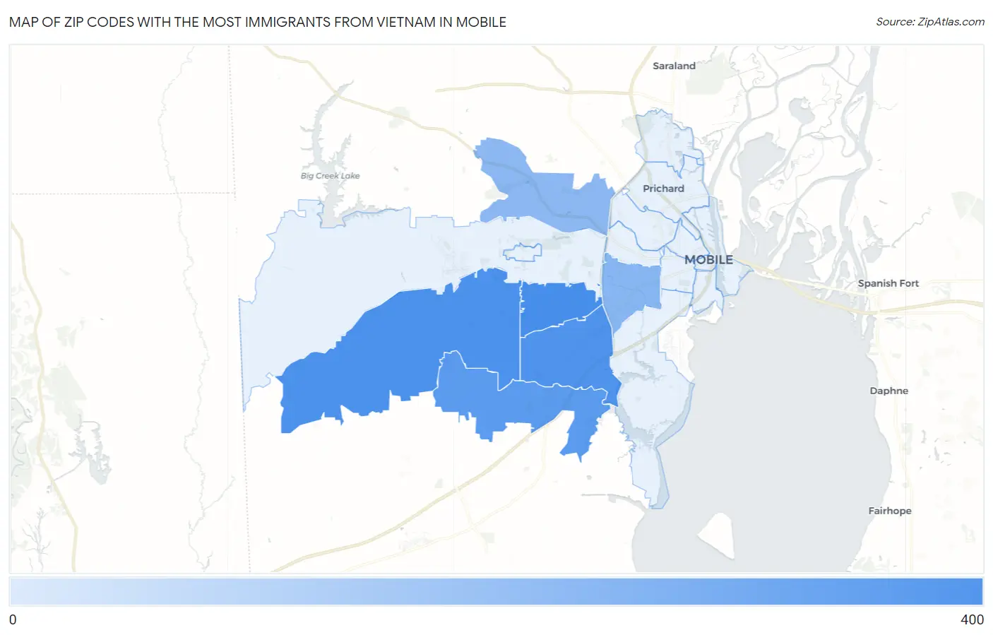 Zip Codes with the Most Immigrants from Vietnam in Mobile Map