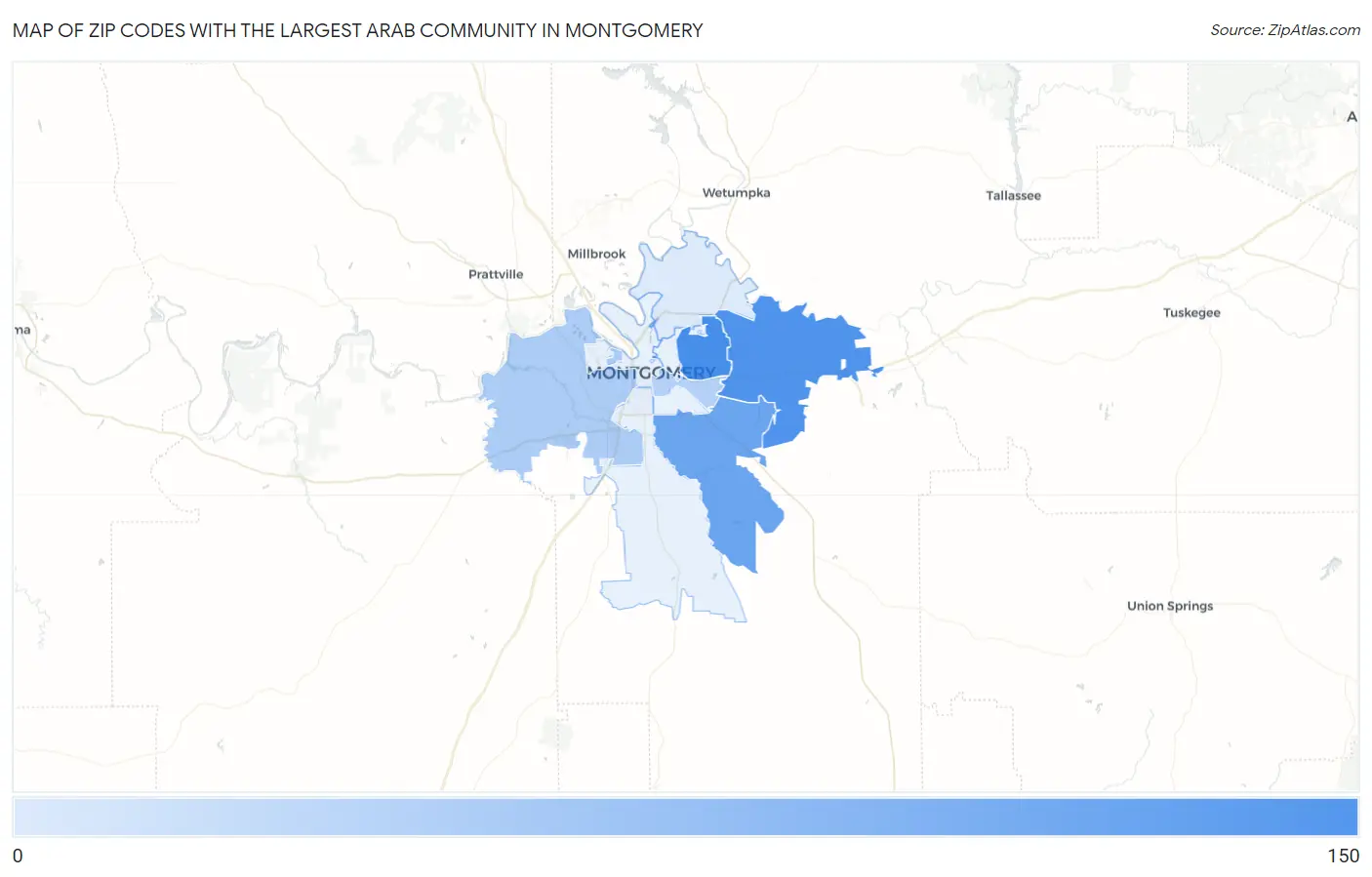 Zip Codes with the Largest Arab Community in Montgomery Map