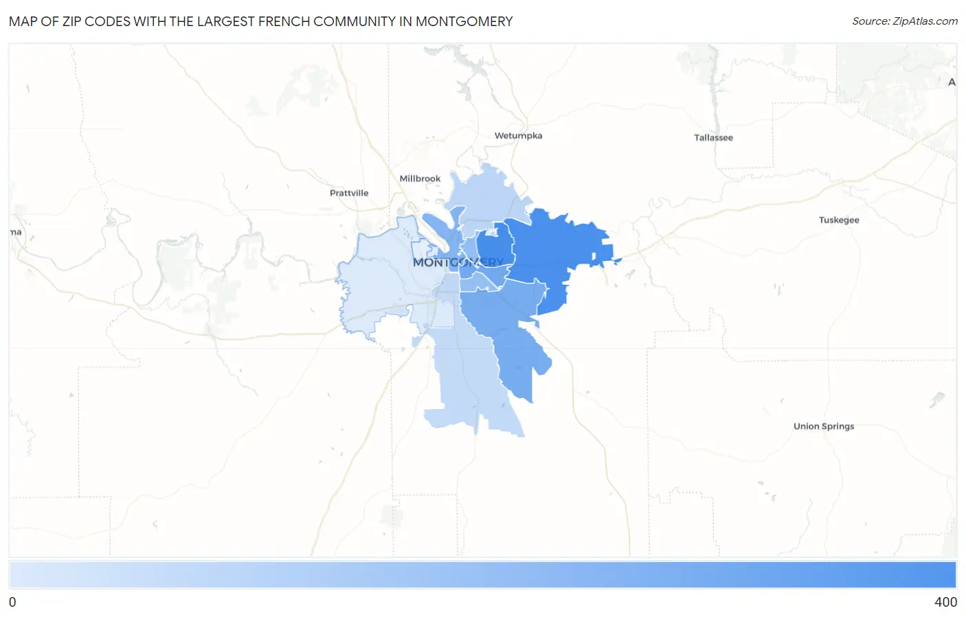 Zip Codes with the Largest French Community in Montgomery Map