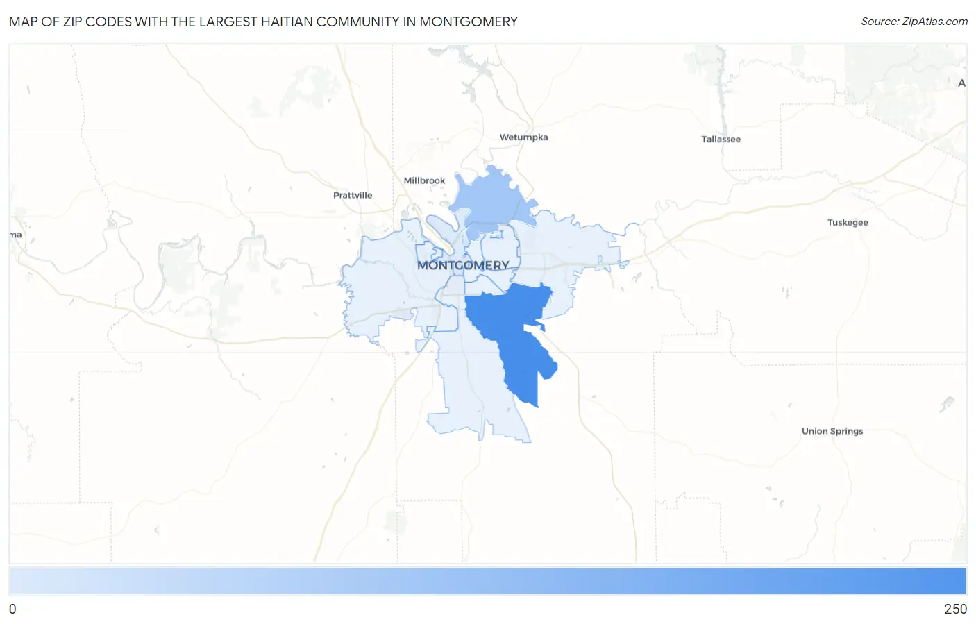 Zip Codes with the Largest Haitian Community in Montgomery Map