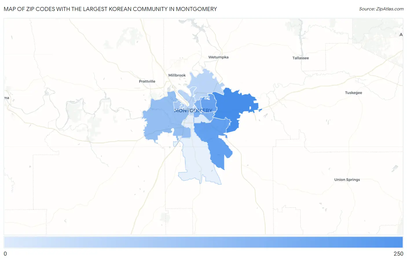 Zip Codes with the Largest Korean Community in Montgomery Map